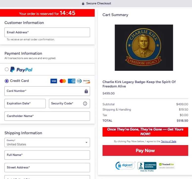 Charlie Kirk Golden Badge Charlie Kirk Golden Badge Order Page